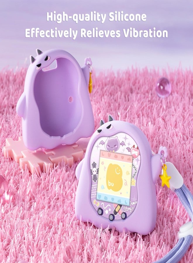 BUBBLELOGUS Silicone Case for Tamagotchi Uni, Soft TPU Protective Cover with Screen Decoration Protector and Adjustable Wrist Strap - Little Devil (Purple) - Image 2